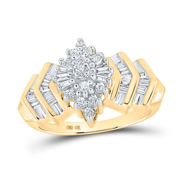 Diamond Cluster Baguette Accent Ring 1/2 Cttw 10kt Yellow Gold
