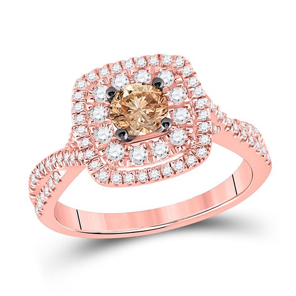 Brown Diamond Solitaire Bridal Wedding Engagement Ring 7/8 Cttw 14kt Rose Gold