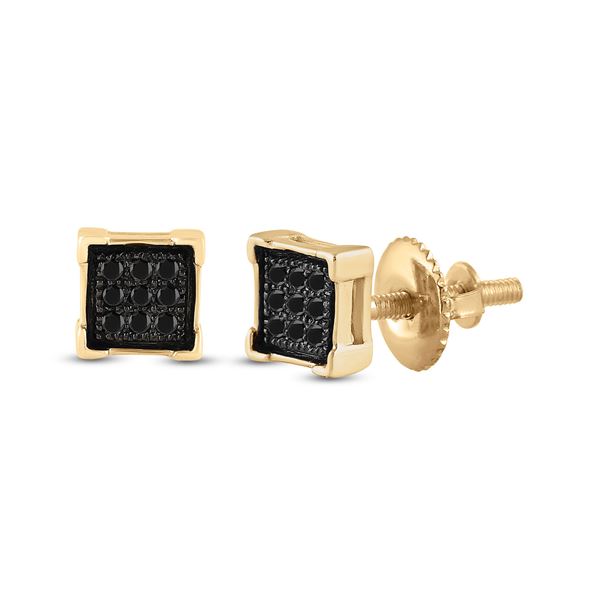 Yellow-tone Sterling Silver Mens Black Color Enhanced Diamond Square Earrings 1/20 Cttw Yellow-tone 