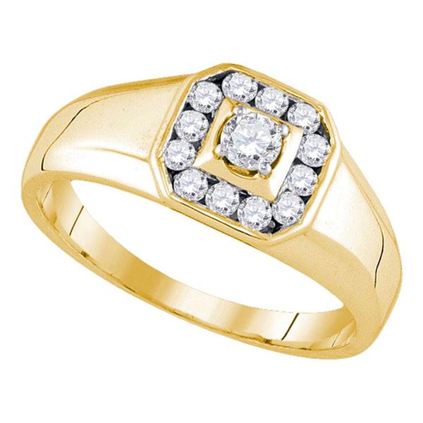 Mens Diamond Cluster Ring 1/2 Cttw 14kt Yellow Gold