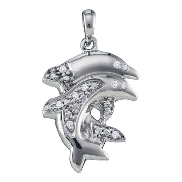Diamond Dolphin Animal Pendant 1/6 Cttw Sterling Silver