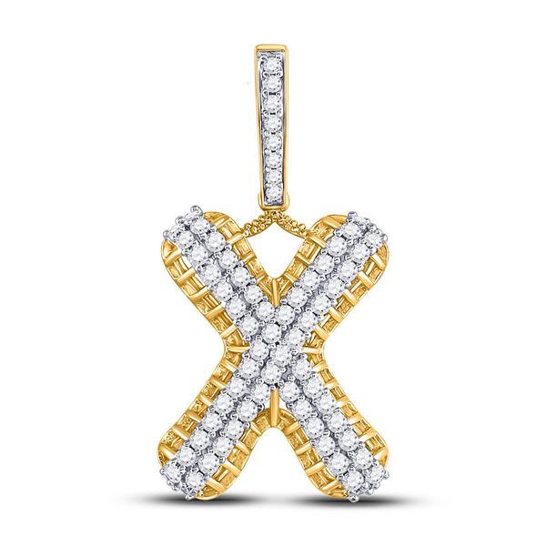 Mens Diamond X Letter Charm Pendant 1-1/3 Cttw 10kt Yellow Gold