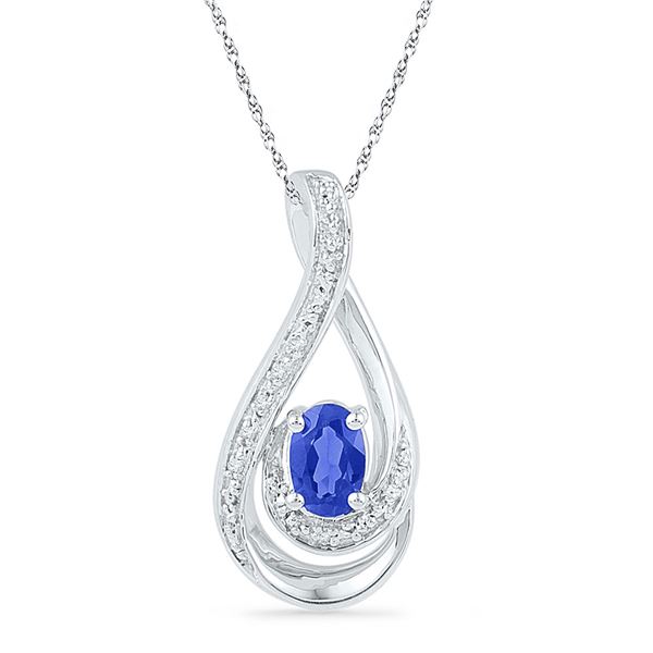 Oval Lab-Created Blue Sapphire Solitaire Teardrop Pendant 1/2 Cttw Sterling Silver