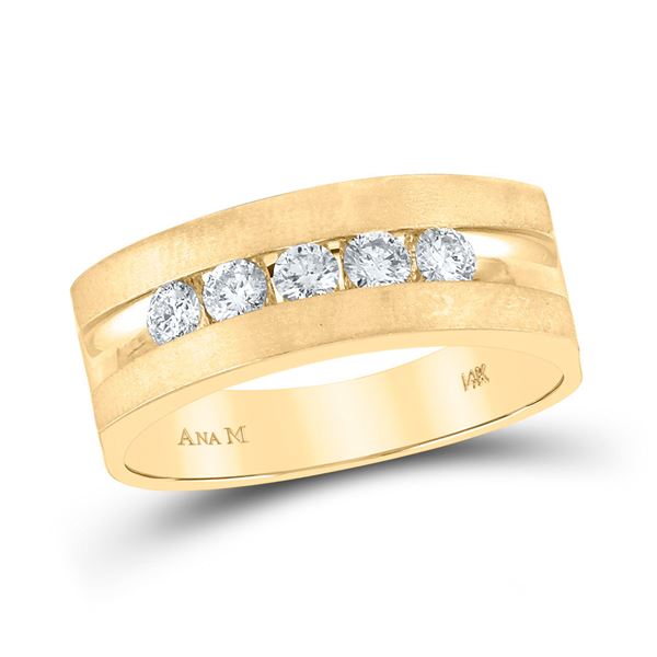 Mens Diamond Wedding 5-Stone Band Ring 1/2 Cttw 14kt Yellow Gold