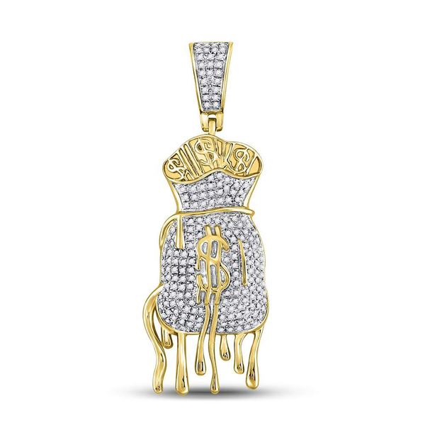 Mens Diamond Dripping Money Bag Charm Pendant 1/2 Cttw 10kt Yellow Gold