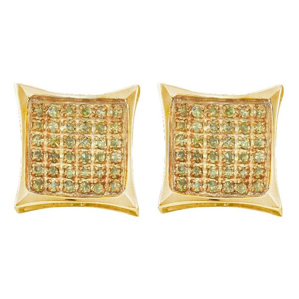 Mens Yellow Color Enhanced Diamond Cluster Earrings 1/6 Cttw 10kt Yellow Gold