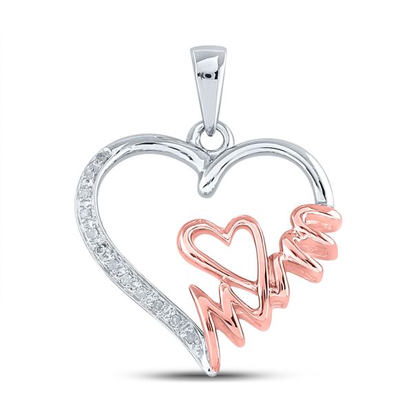 Diamond Mom Heart Pendant 1/20 Cttw Two-tone Sterling Silver