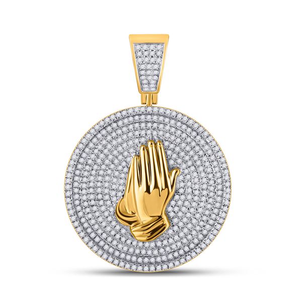 Mens Diamond Praying Hands Circle Charm Pendant 1 Cttw 10kt Yellow Gold