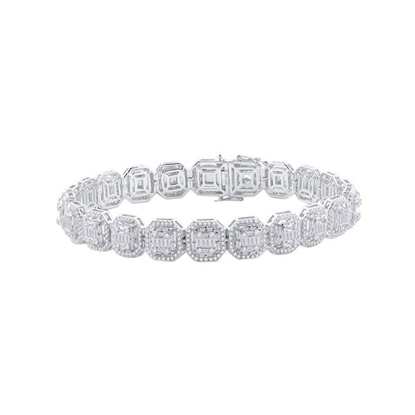 Mens Baguette Diamond Link Bracelet 7-3/4 Cttw 14kt White Gold