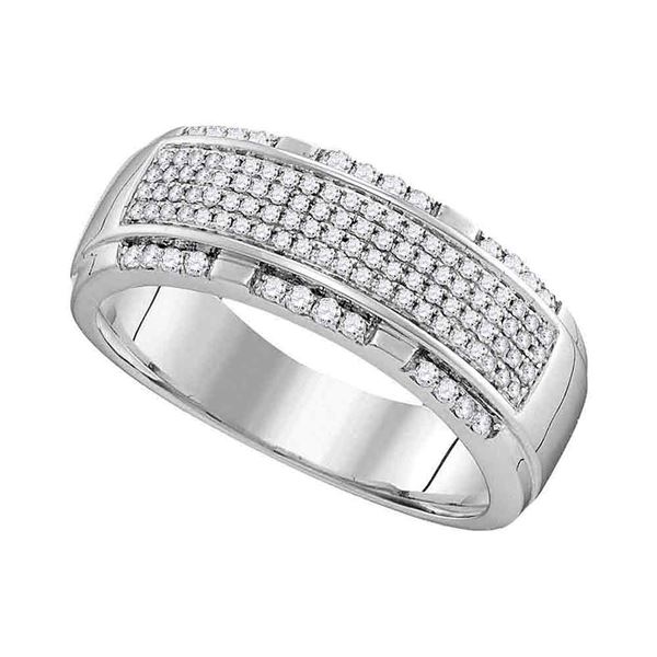 Mens Diamond Pave Band Ring 1/2 Cttw 10kt White Gold