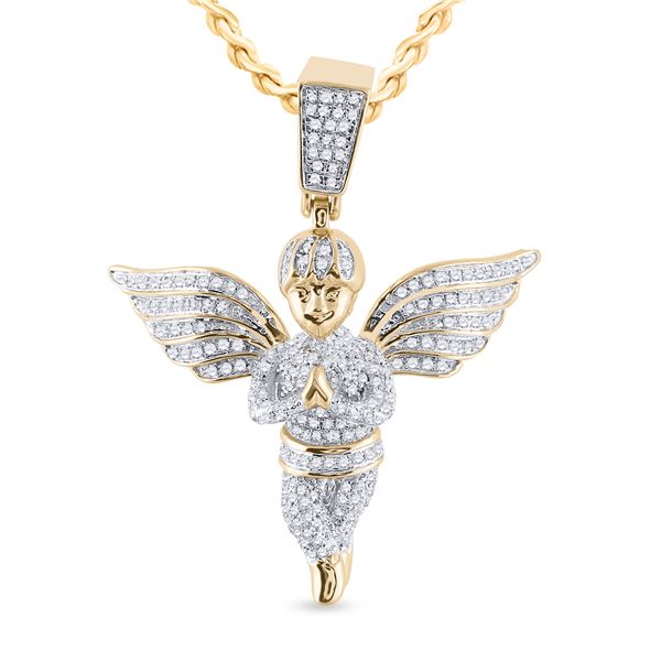 Mens Diamond Angel Charm Pendant 3/4 Cttw 10kt Yellow Gold