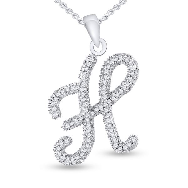 Diamond Cursive Letter H Pendant 1/5 Cttw 10kt White Gold