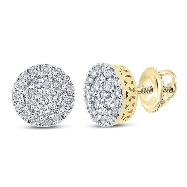 Mens Diamond Cluster Earrings 5/8 Cttw 10kt Yellow Gold