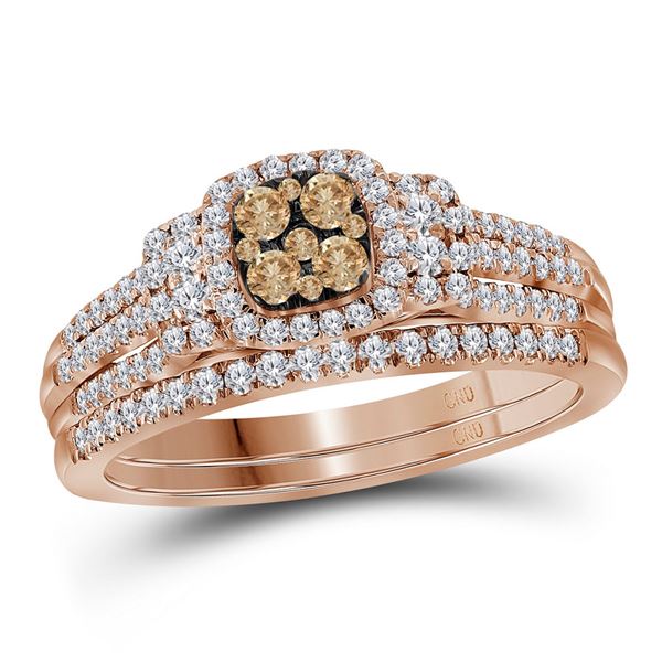 Brown Diamond Bridal Wedding Ring Band Set 1/2 Cttw 14kt Rose Gold
