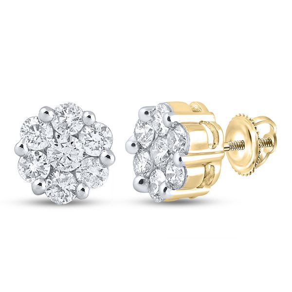 Diamond Flower Cluster Stud Earrings 2 Cttw 14kt Yellow Gold