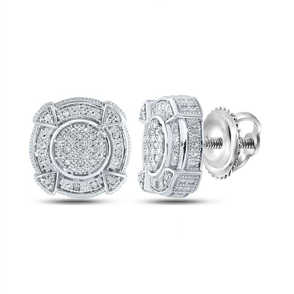 Sterling Silver Mens Diamond Disk Circle Earrings 1/6 Cttw Sterling Silver