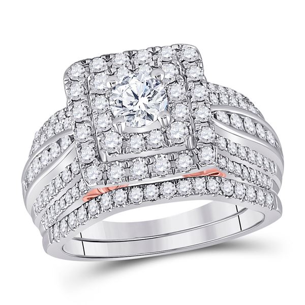 Diamond Bridal Wedding Ring Band Set 1-1/2 Cttw 14kt Two-tone Gold