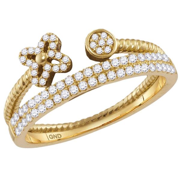 Diamond Flower Bisected Stackable Band Ring 1/5 Cttw 10kt Yellow Gold