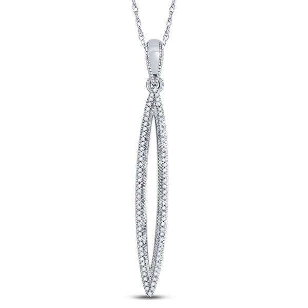 Diamond Narrow Oval Outline Pendant 1/5 Cttw 10kt White Gold