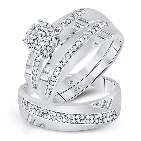His Hers Diamond Cluster Matching Wedding Set 1/3 Cttw 10kt White Gold