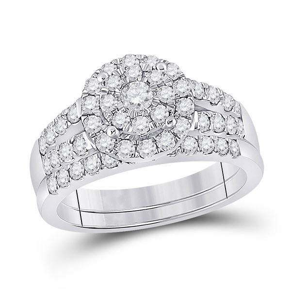 Diamond Bridal Wedding Ring Band Set 1 Cttw 14kt White Gold