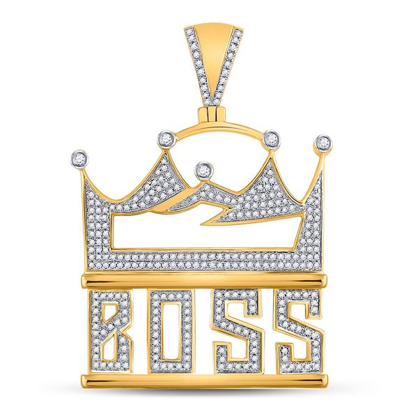 Mens Diamond Boss Crown Charm Pendant 1 Cttw 10kt Yellow Gold