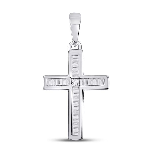 Princess Diamond Cross Pendant 1/10 Cttw 10kt White Gold