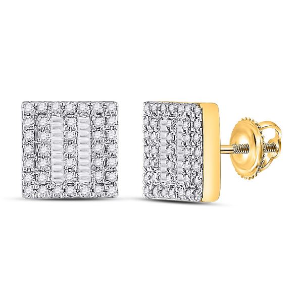 Mens Baguette Diamond Square Earrings 1/3 Cttw 10kt Yellow Gold