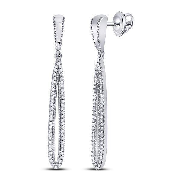 Diamond Oblong Teardrop Dangle Earrings 1/3 Cttw 10kt White Gold