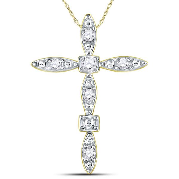 Diamond Geometric Cross Pendant 1/10 Cttw 14kt Yellow Gold