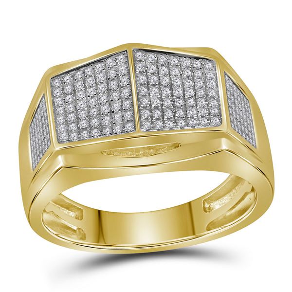 Mens Diamond Symmetrical Arched Square Cluster Ring 1/3 Cttw 10kt Yellow Gold