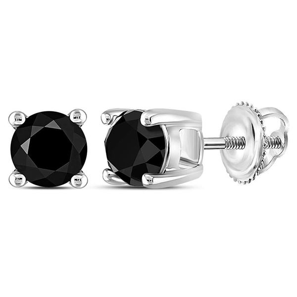 Unisex Black Color Enhanced Diamond Solitaire Stud Earrings 1 Cttw 14kt White Gold