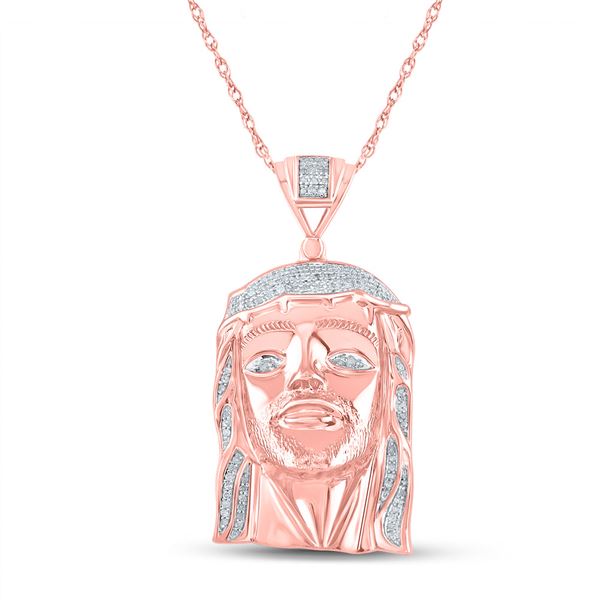 Rose-tone Sterling Silver Mens Diamond Jesus Face Charm Pendant 3/8 Cttw Rose-tone Sterling Silver