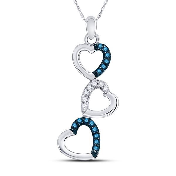 Blue Color Enhanced Diamond Heart Pendant 1/6 Cttw 10kt White Gold