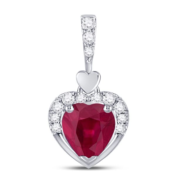 Heart Lab-Created Ruby Fashion Pendant 1/2 Cttw 10kt White Gold