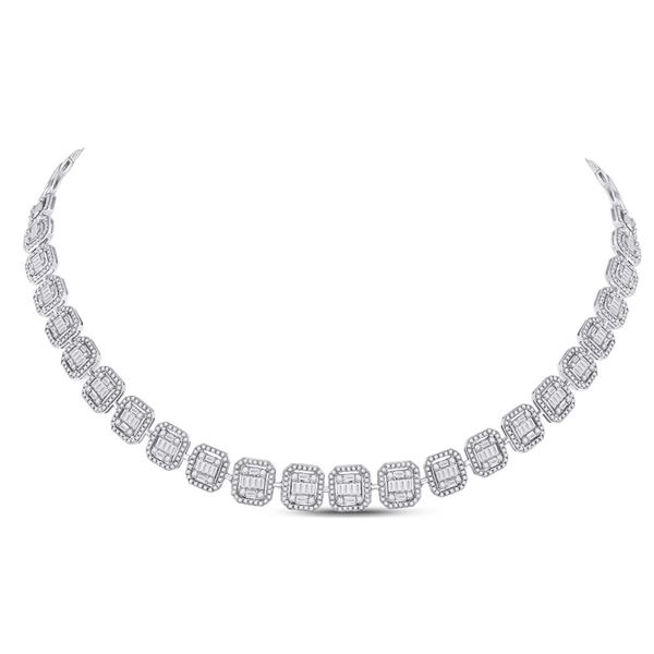 Baguette Diamond Cluster Necklace 5-3/4 Cttw 14kt White Gold