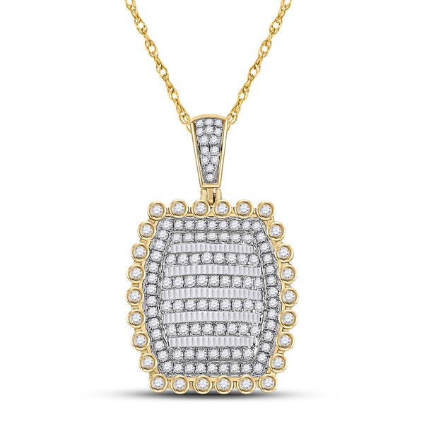 Mens Diamond Pillow Cushion Charm Pendant 2-1/3 Cttw 10kt Yellow Gold