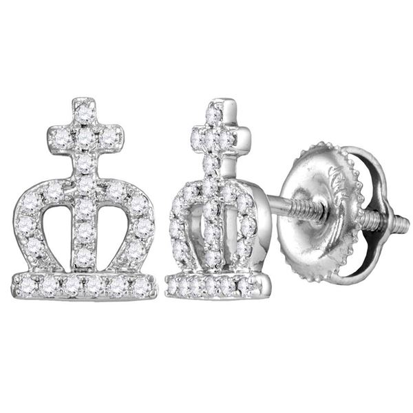 Diamond Crown Cross Stud Earrings 1/6 Cttw 14kt White Gold