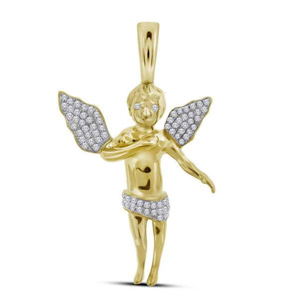 Mens Diamond Angel Cherub Charm Pendant 1/2 Cttw 10kt Yellow Gold