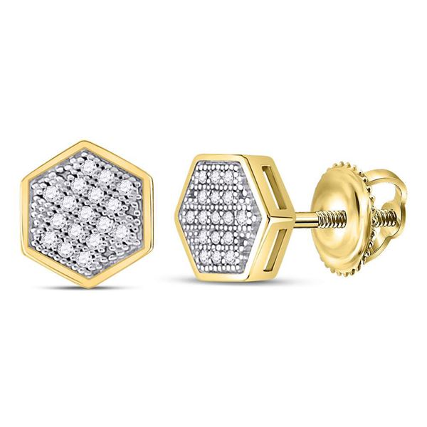 Mens Diamond Hexagon Earrings 1/10 Cttw 10kt Yellow Gold