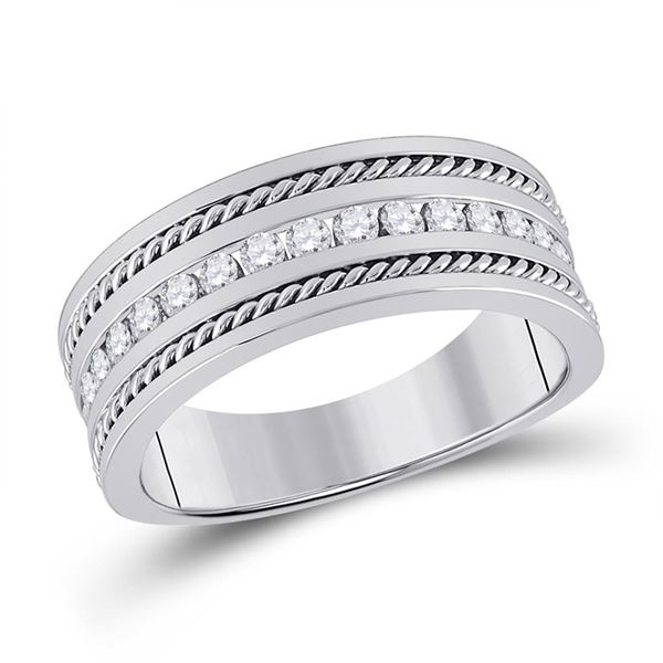 Mens Diamond Wedding Band Ring 1/2 Cttw 14kt White Gold