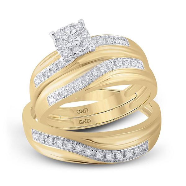 His Hers Diamond Cluster Matching Wedding Set 1/3 Cttw 10kt Yellow Gold