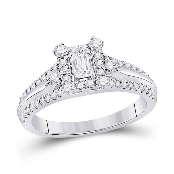 Emerald Diamond Solitaire Bridal Wedding Engagement Ring 3/4 Cttw 14kt White Gold