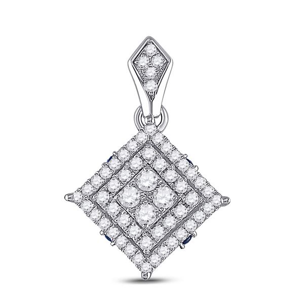 Diamond Offset Square Pendant 1/2 Cttw 14kt White Gold