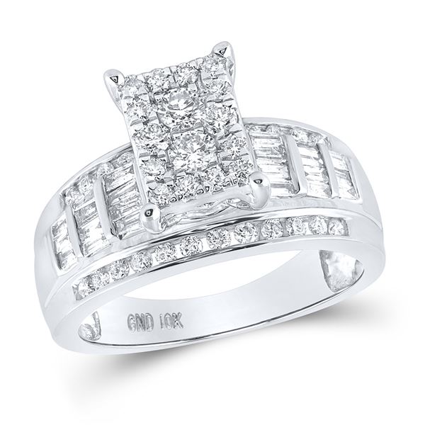 Diamond Rectangle Cluster Bridal Wedding Engagement Ring 7/8 Cttw 10kt White Gold