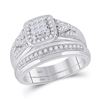 Image 2 : His Hers Diamond Square Matching Wedding Set 3/4 Cttw 10kt White Gold