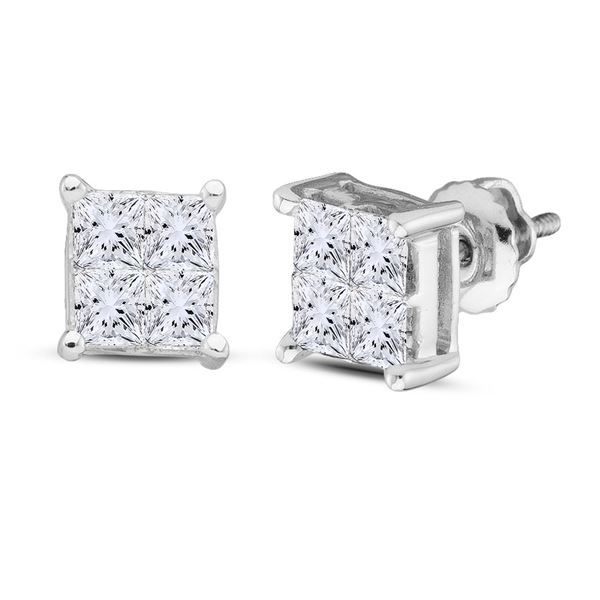 Princess Diamond Square Earrings 1/2 Cttw 14kt White Gold