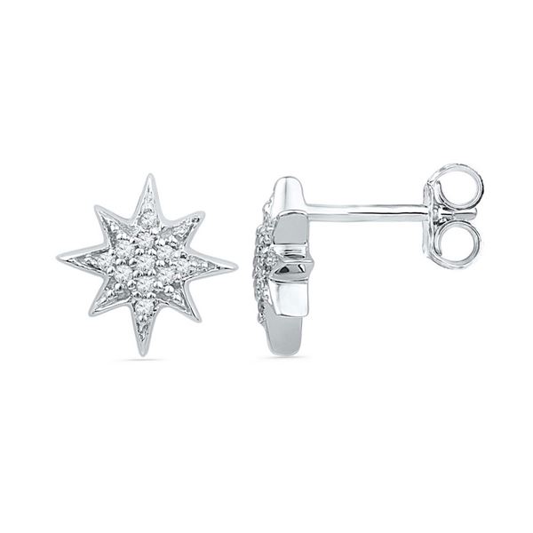 Diamond Starburst Cluster Earrings 1/10 Cttw 10kt White Gold