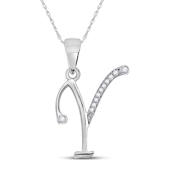 Diamond Y Initial Letter Pendant 1/20 Cttw 10kt White Gold