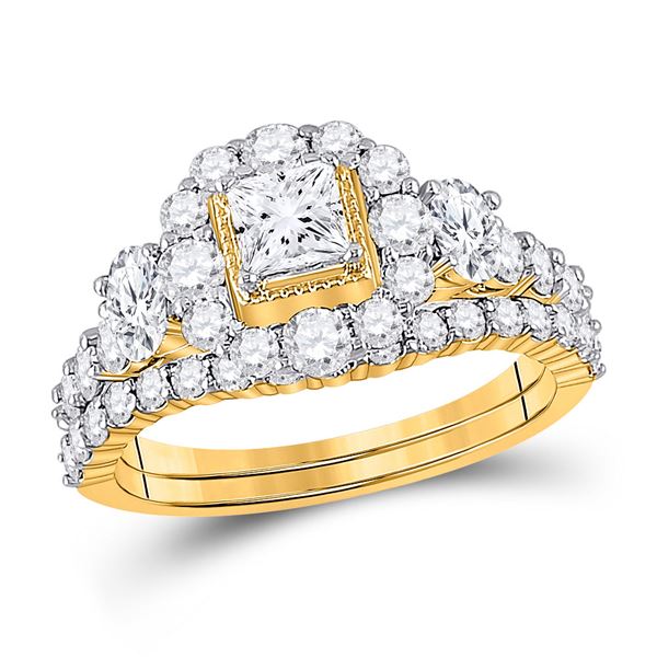 Princess Diamond Bridal Wedding Ring Band Set 2 Cttw 14kt Yellow Gold